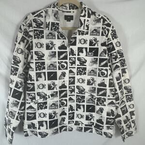 OBEY Chaos Trucker Zine Energy Jacket Black White Graphic Zip-Up Size M NWOT